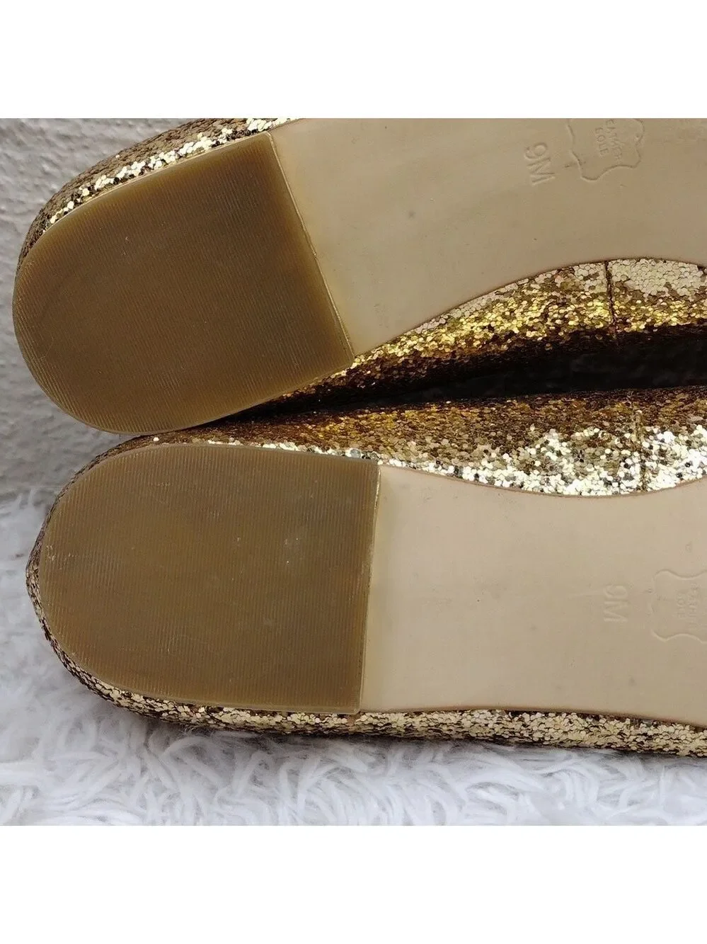 Talbots Gold Glitter Metallic Closed Almond Toe Slip On Leather Lined Flat Shoe